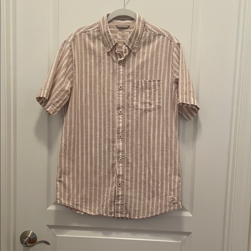 Men's Casual Striped Button Down Shirt - Beige